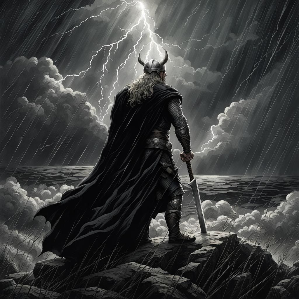 Thor of Norse Mythology Amidst Thunderstorm
