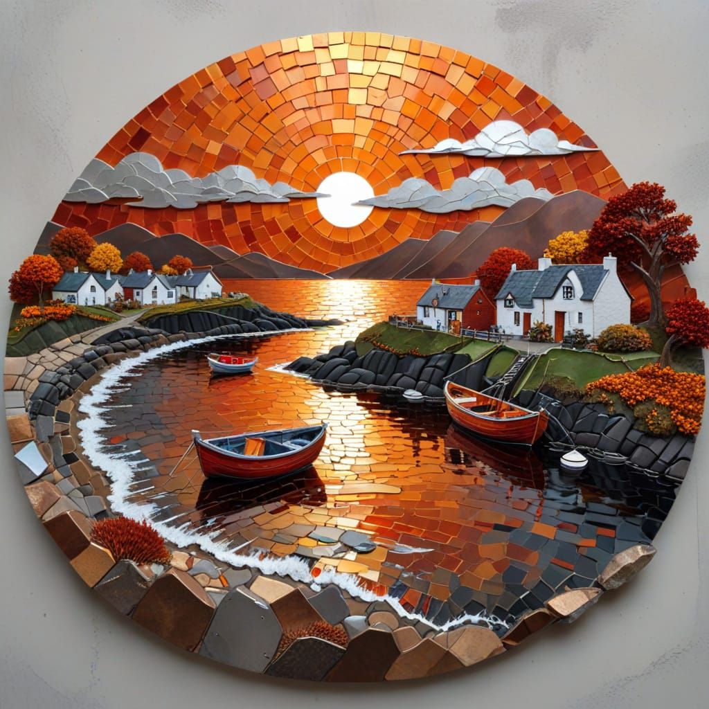 Metallic Highland Village at Autumn Sunset