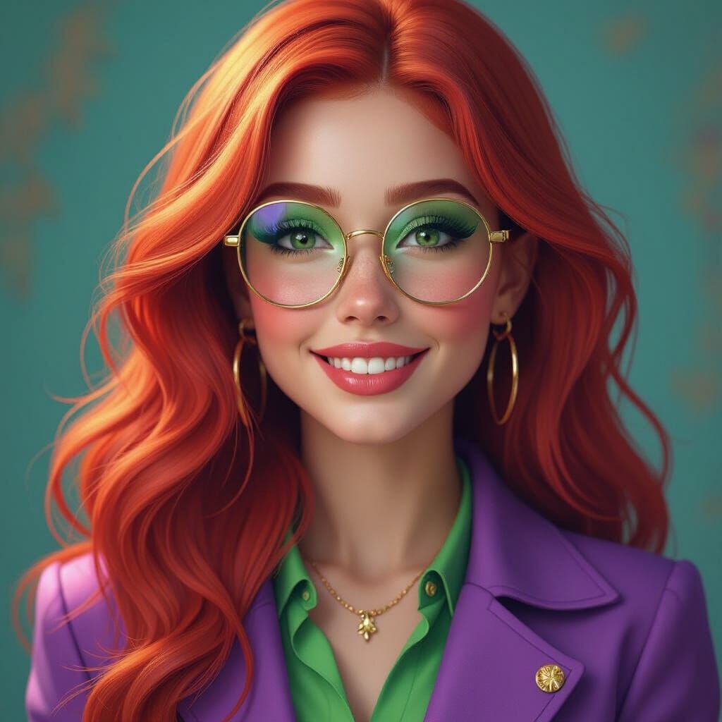 Vibrant Portrait of Cheerful Woman with Red Hair and Bright ...