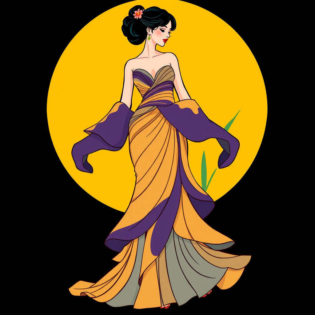 Woman in Iris Dress: Art Nouveau Illustration