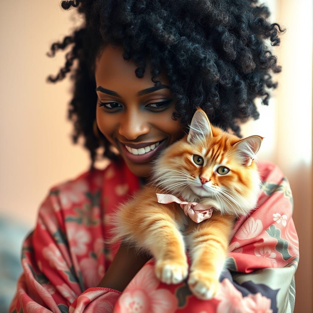Afro-Brazilian Woman Embracing Tradition in Vibrant Kimono