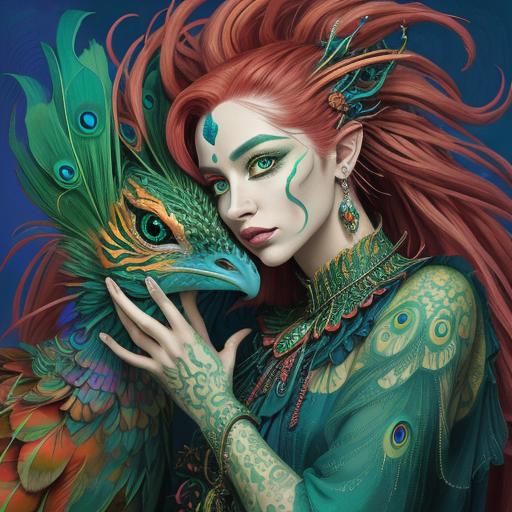 Dragon Woman Portrait in Surreal Abstract Expressionism