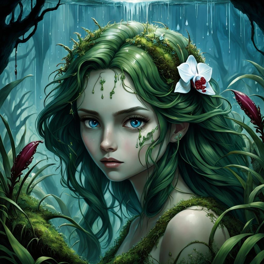 Wheat Field Hair with Orchid and Dewdrop