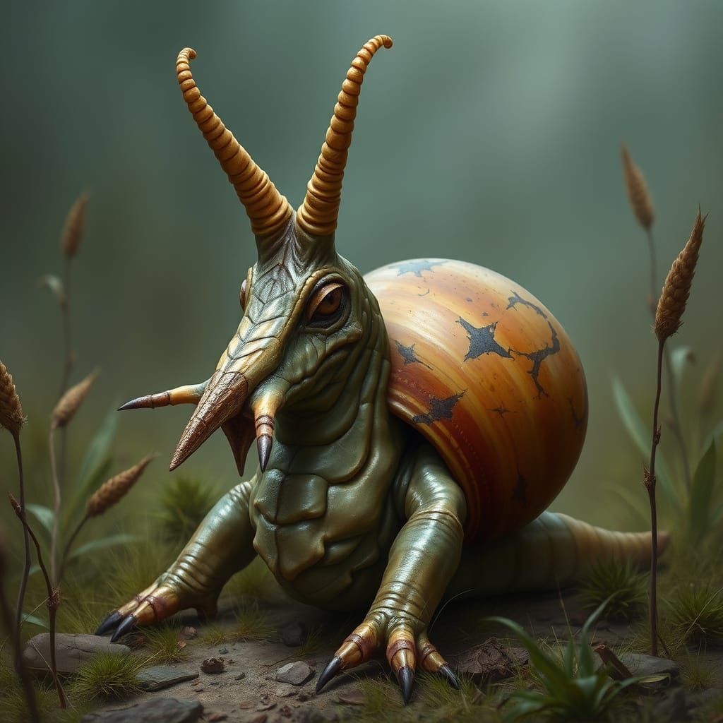 Grotesque Snail Monster in Field of Nightmares