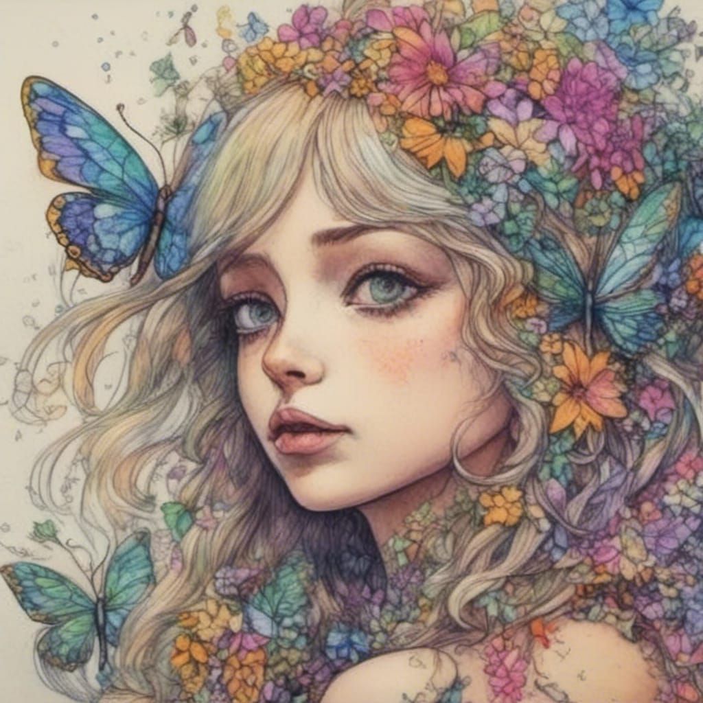 Butterfly Fairy in Prisma Colored Pencil Graffiti