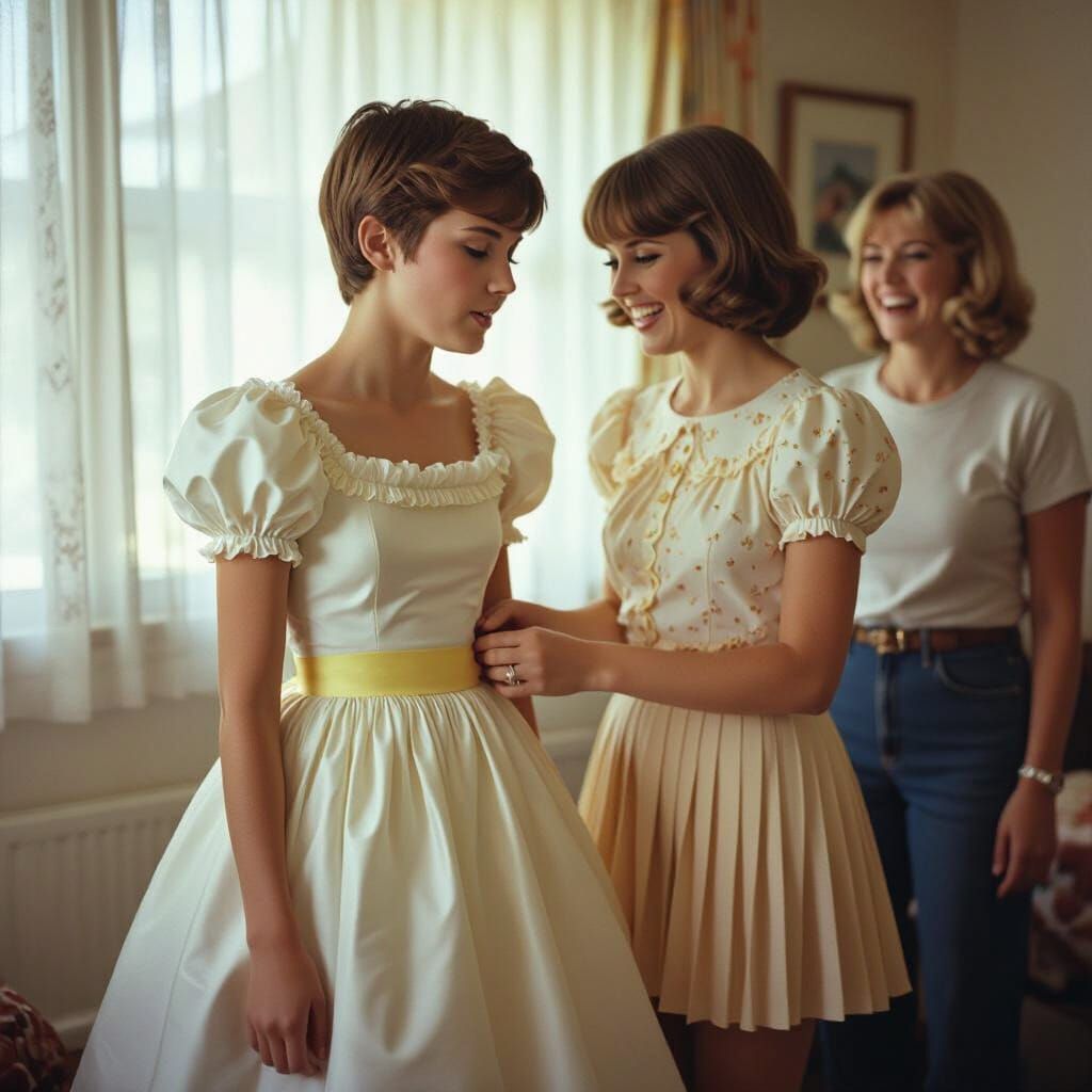 1970s Photo: Brother Tries On Sister's Dress