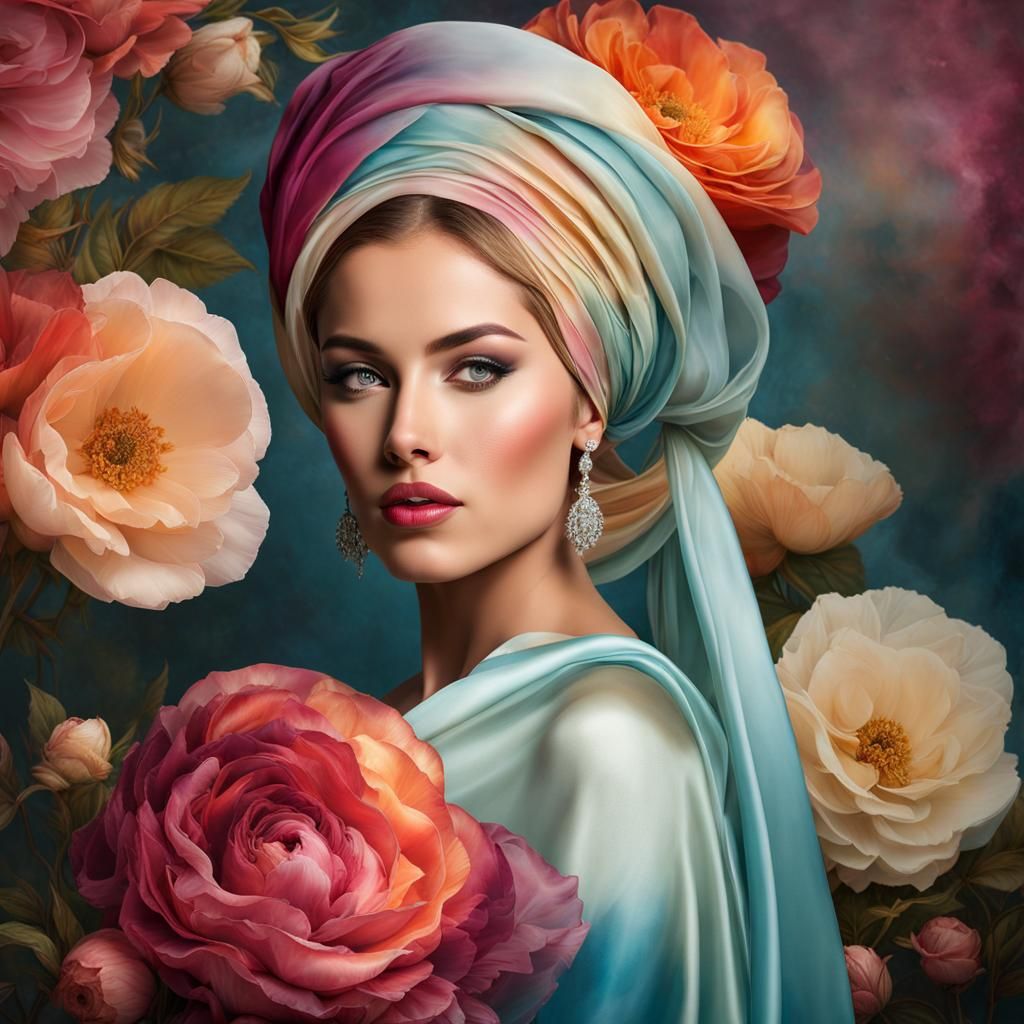 Elegant Woman in Ombre Skirt, Digital Painting