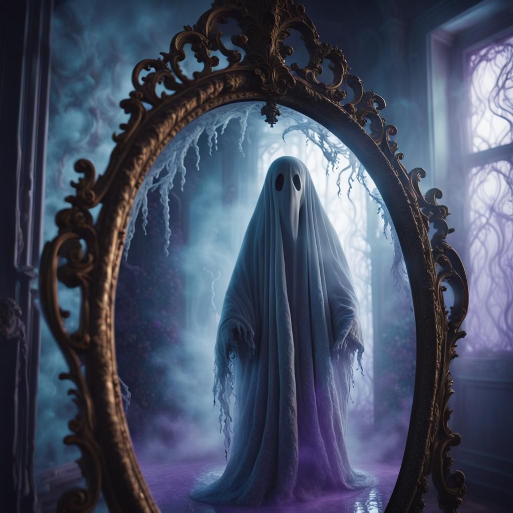 Ghostly Apparition Stepping Out of a Mirror