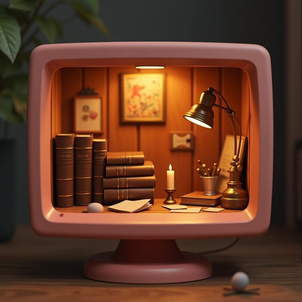 Cozy Vintage Study Diorama in Retro Monitor