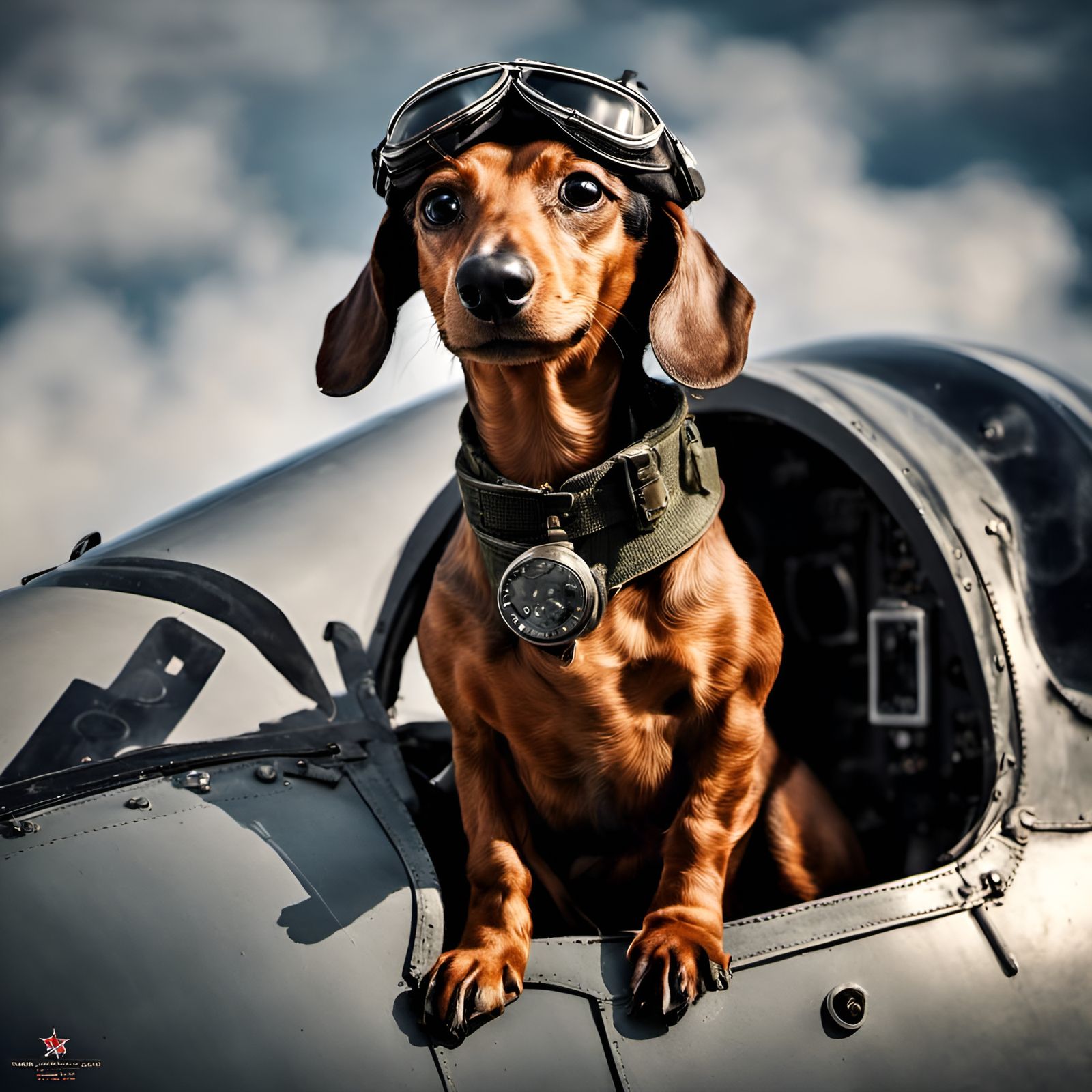 Dachshund Top Gun Pilot in Hyperrealistic Style