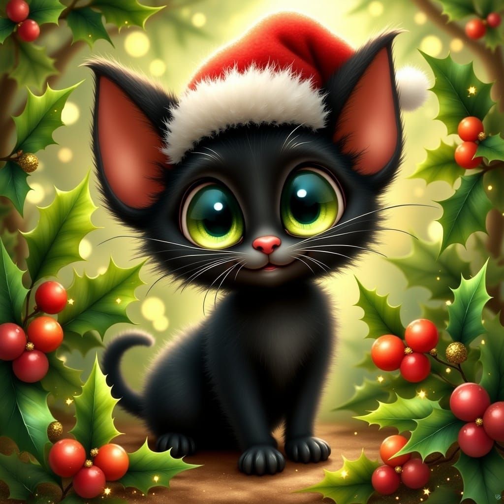 Festive Kitten with Emerald Eyes in Dreamy Style