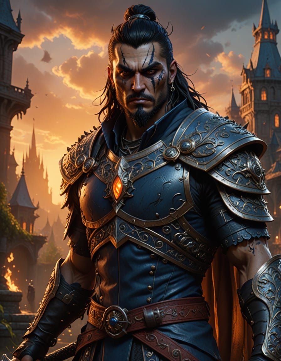 Kael Draven, a gritty mercenary