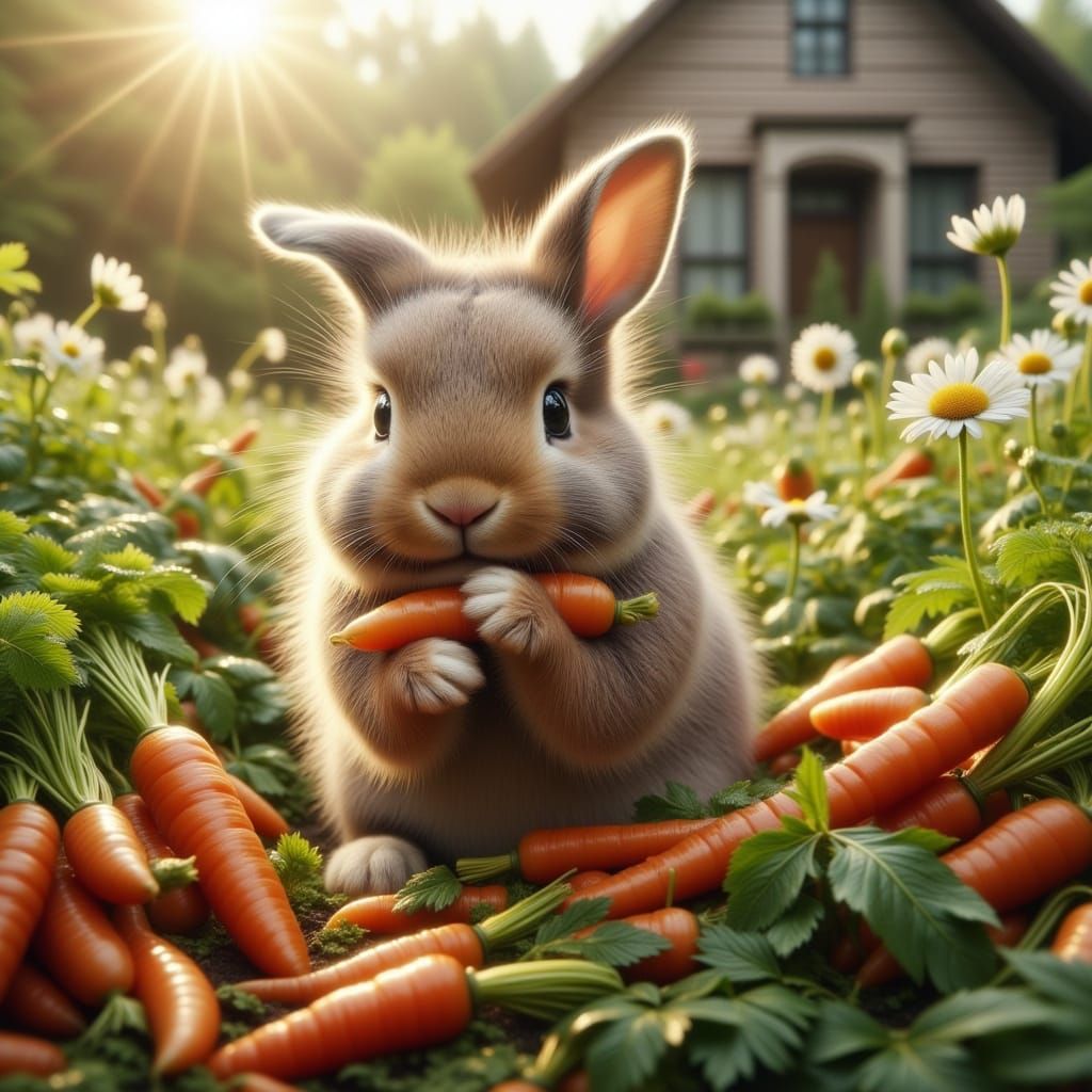 Cute Bunny in a Vibrant Garden Scene