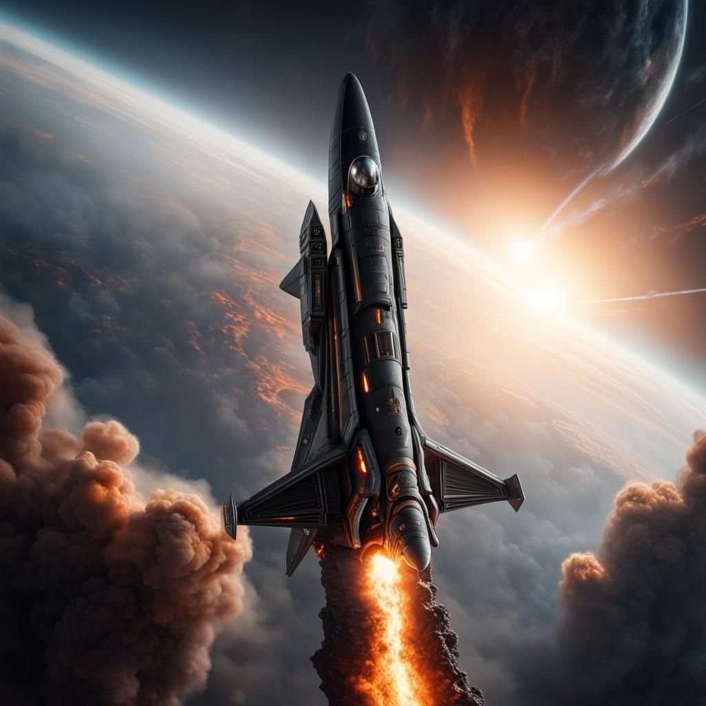 Obsidian Starfighter Ascending on Pillar of Flame