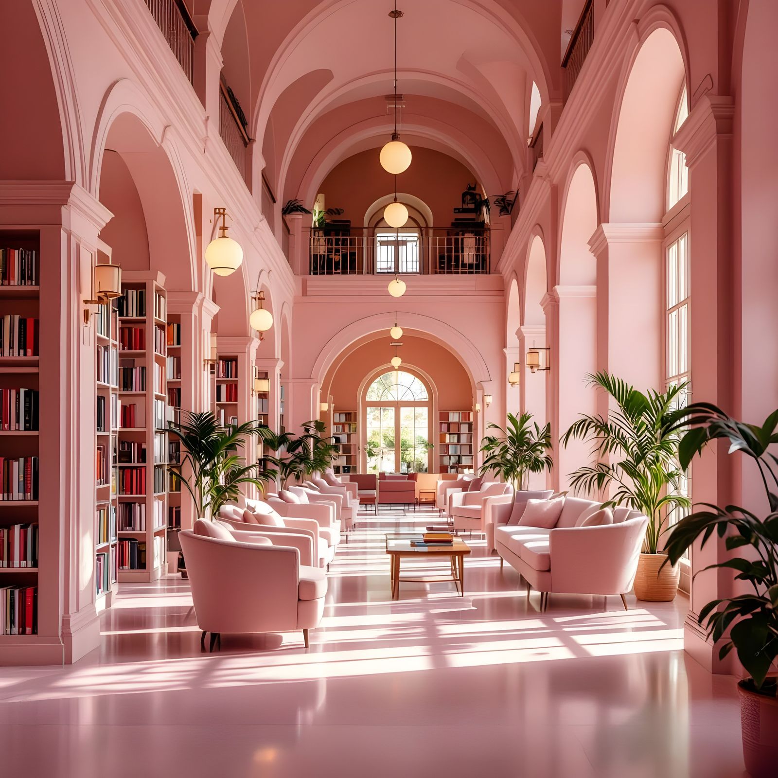 Calm Pink Library Area in Bokeh Photography