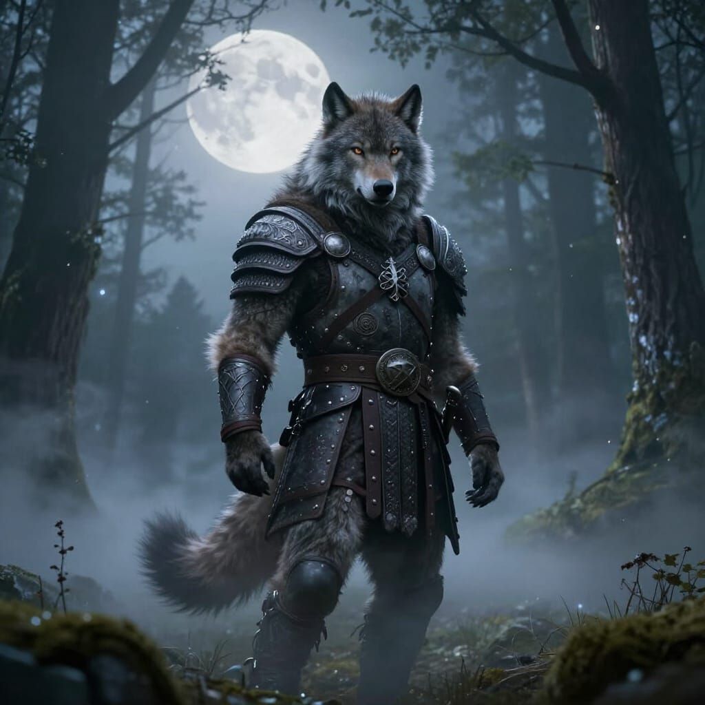 Majestic Werewolf Viking Warrior Under Full Moon