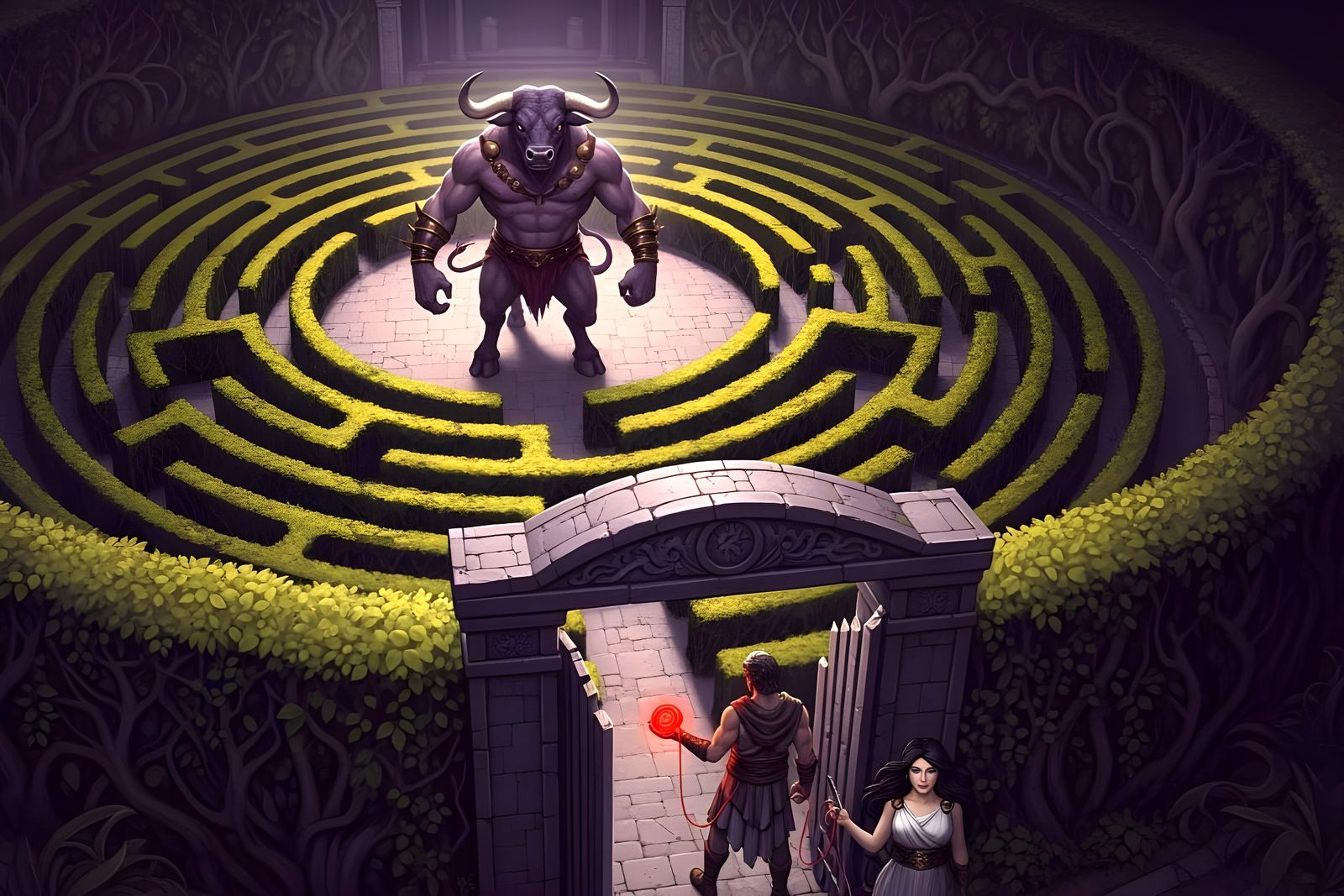 Minotaur in Labyrinth: Dark Fantasy Concept Art