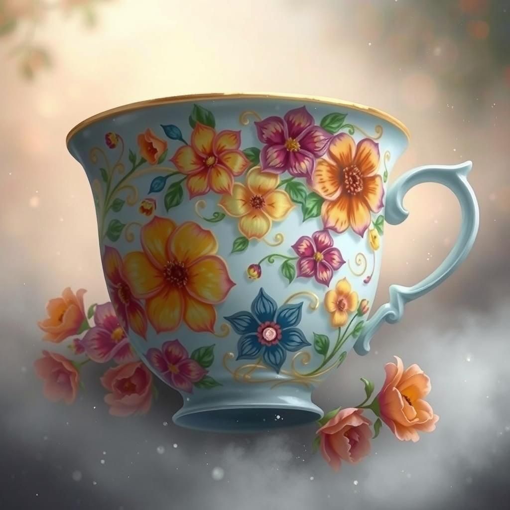 Ornate Cup with Summer Florals in Fantasy Art Style
