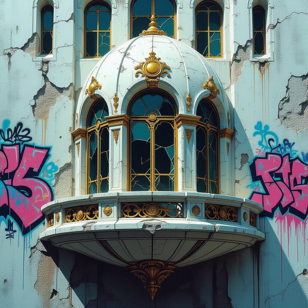 Futuristic Skyscraper Ledge with Ornate Art Deco Details