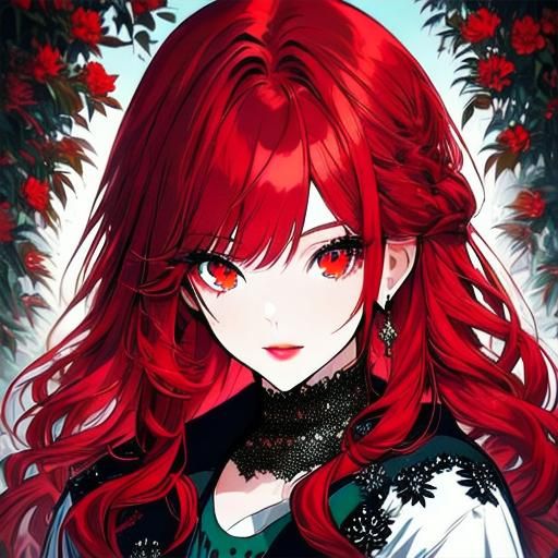 Anime Portrait: Red-Haired Woman with Red Eyes