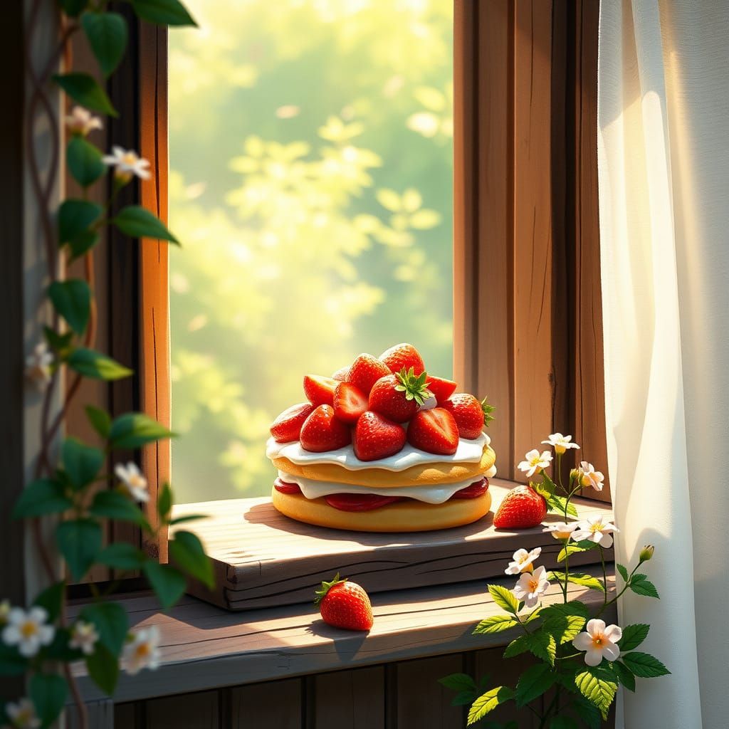 Surreal Strawberry Shortcake Scene in Anime-Inspired Waterco...