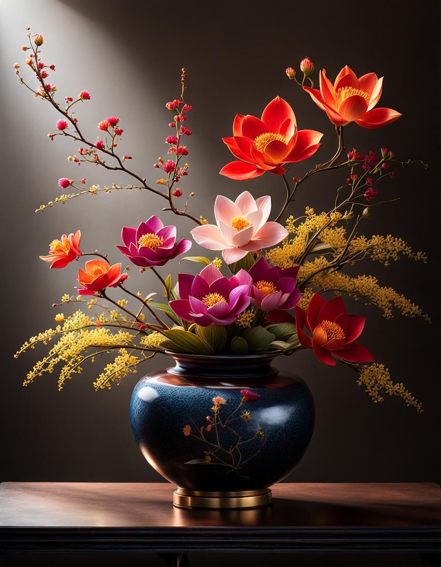 Dramatic Japanese Ikebana Flower Arrangement