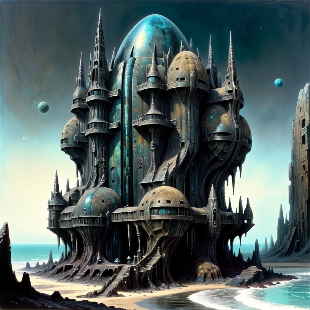 Biopunk Wizard Colony on Distant Ocean Planet