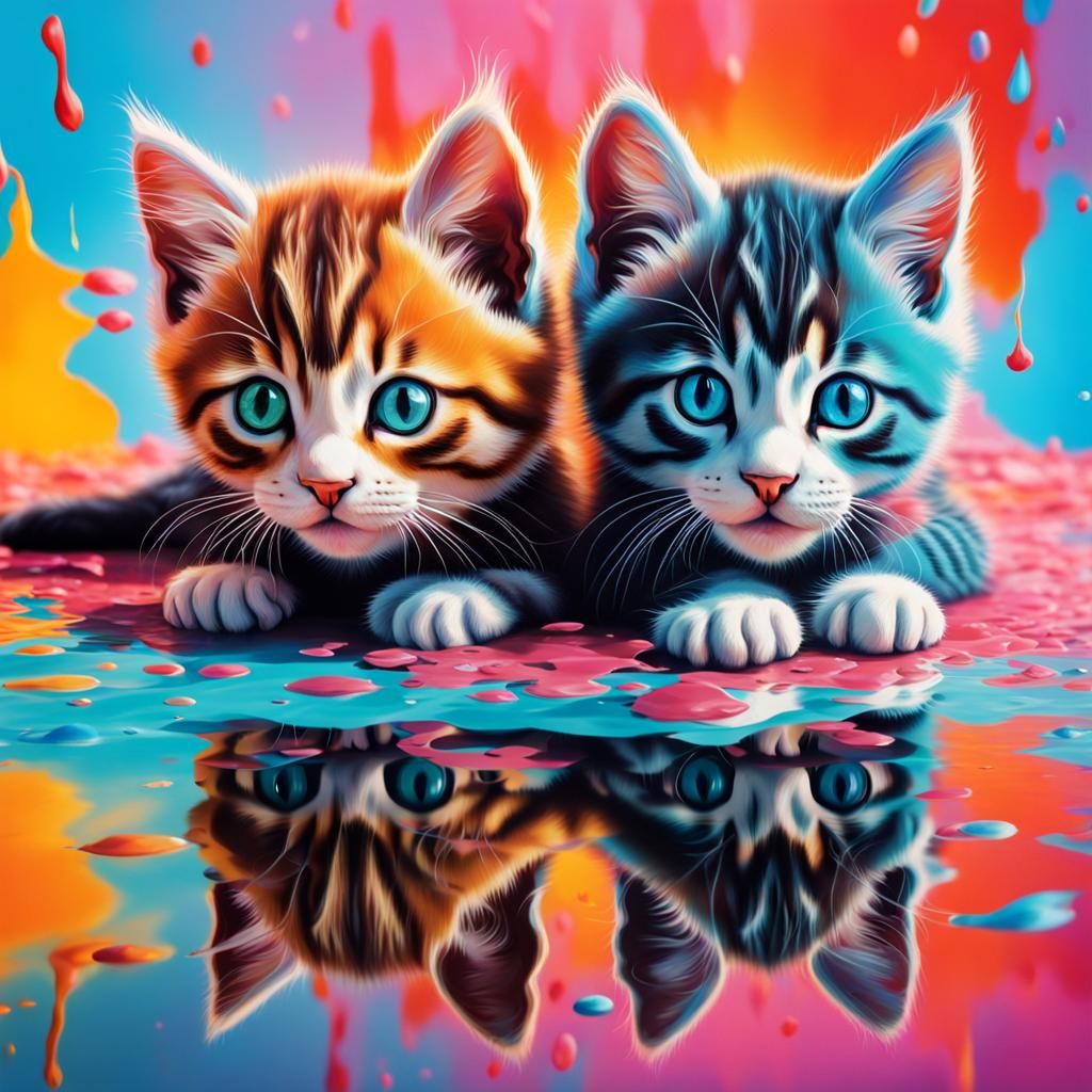 Hyperrealistic Kittens Discovering Their Reflections