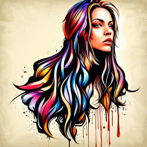 Graffiti Art of Long Blonde Hair in Street Style