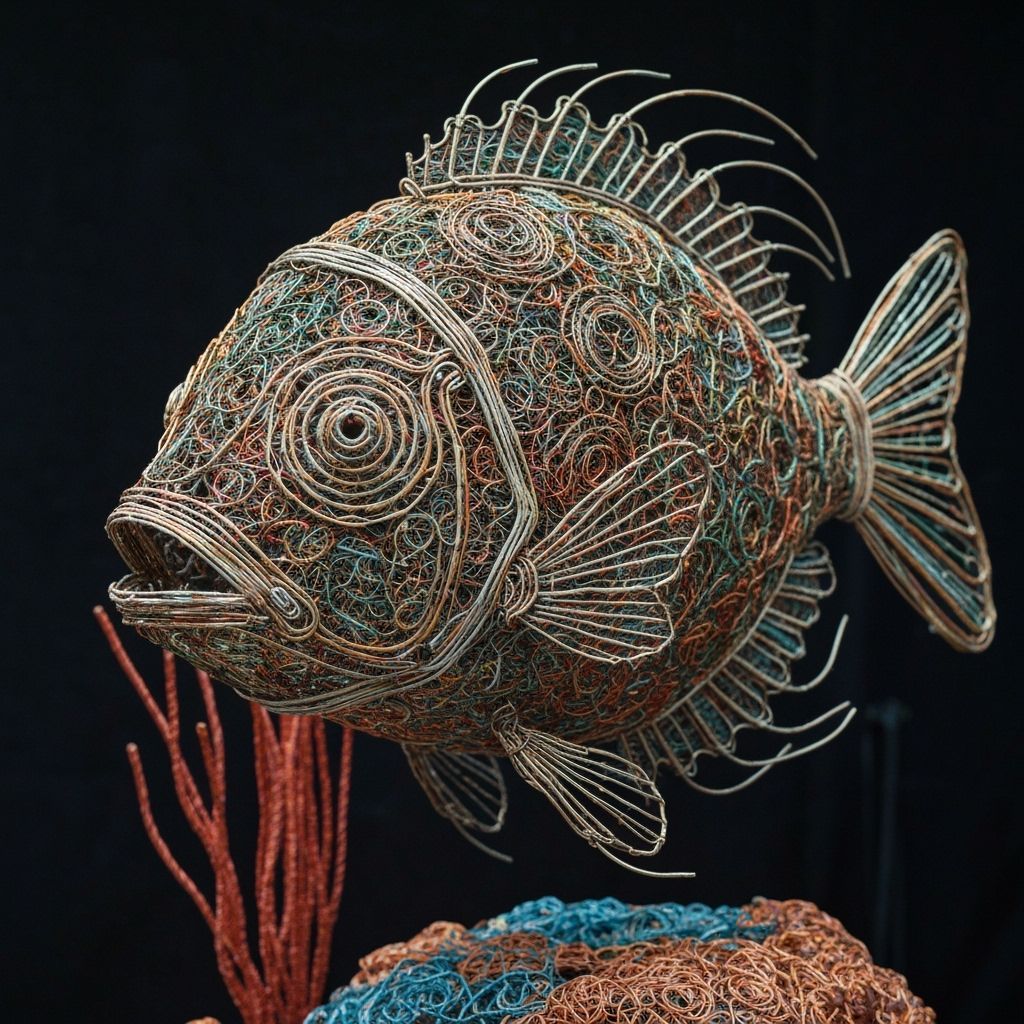 Hyperdetailed Wire Fish Sculpture in Elaborate Reef