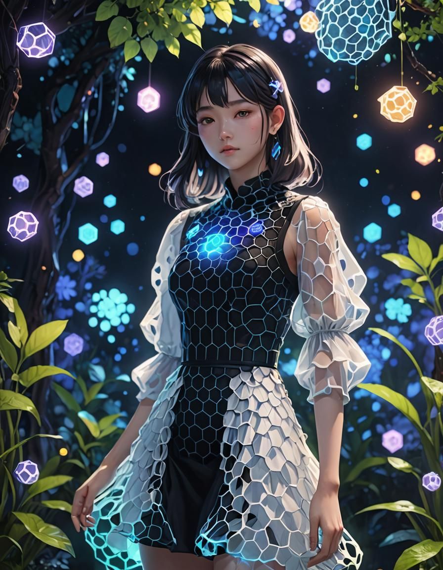 Neon Honeycomb Dress in Anime Style