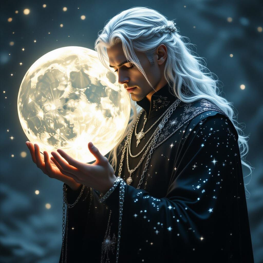 Luminous Moon God in Dreamlike Scene
