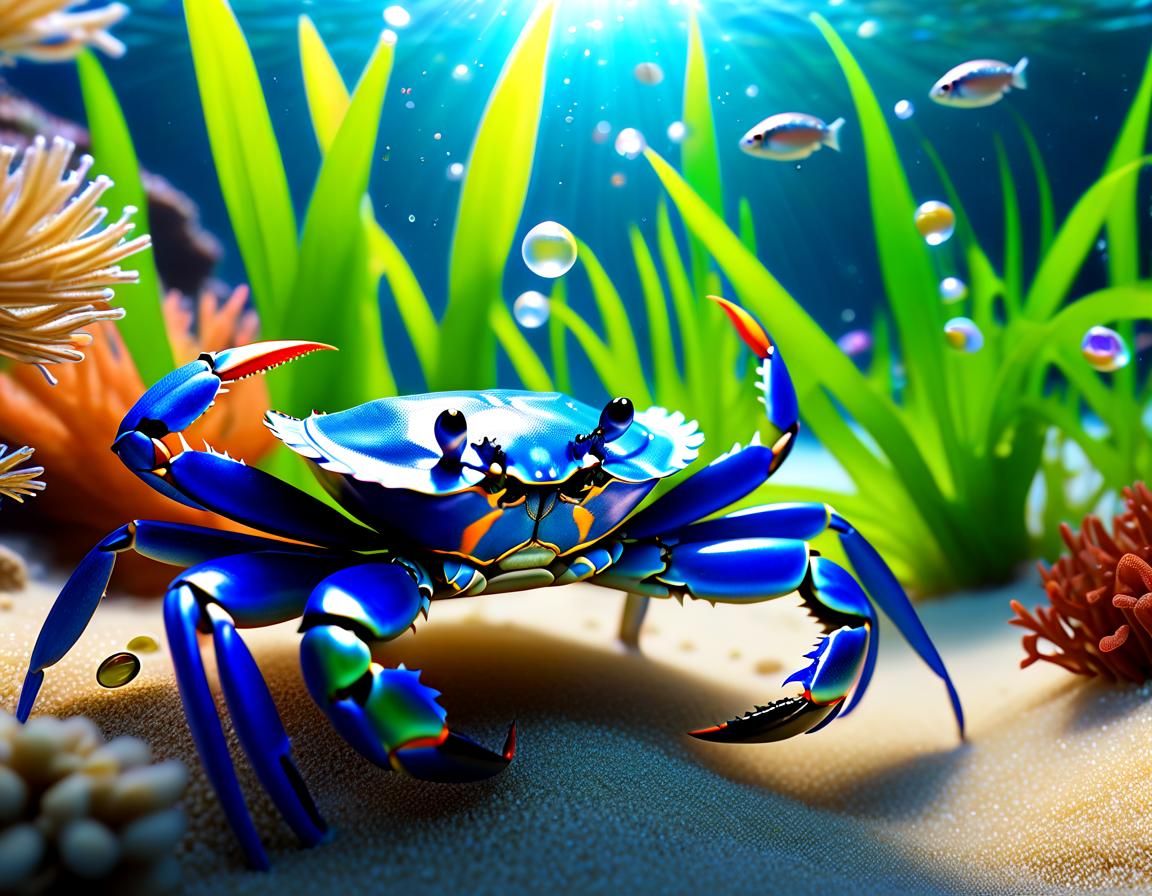 Cute Malawi Blue Crab in 3D Aquatic Scene