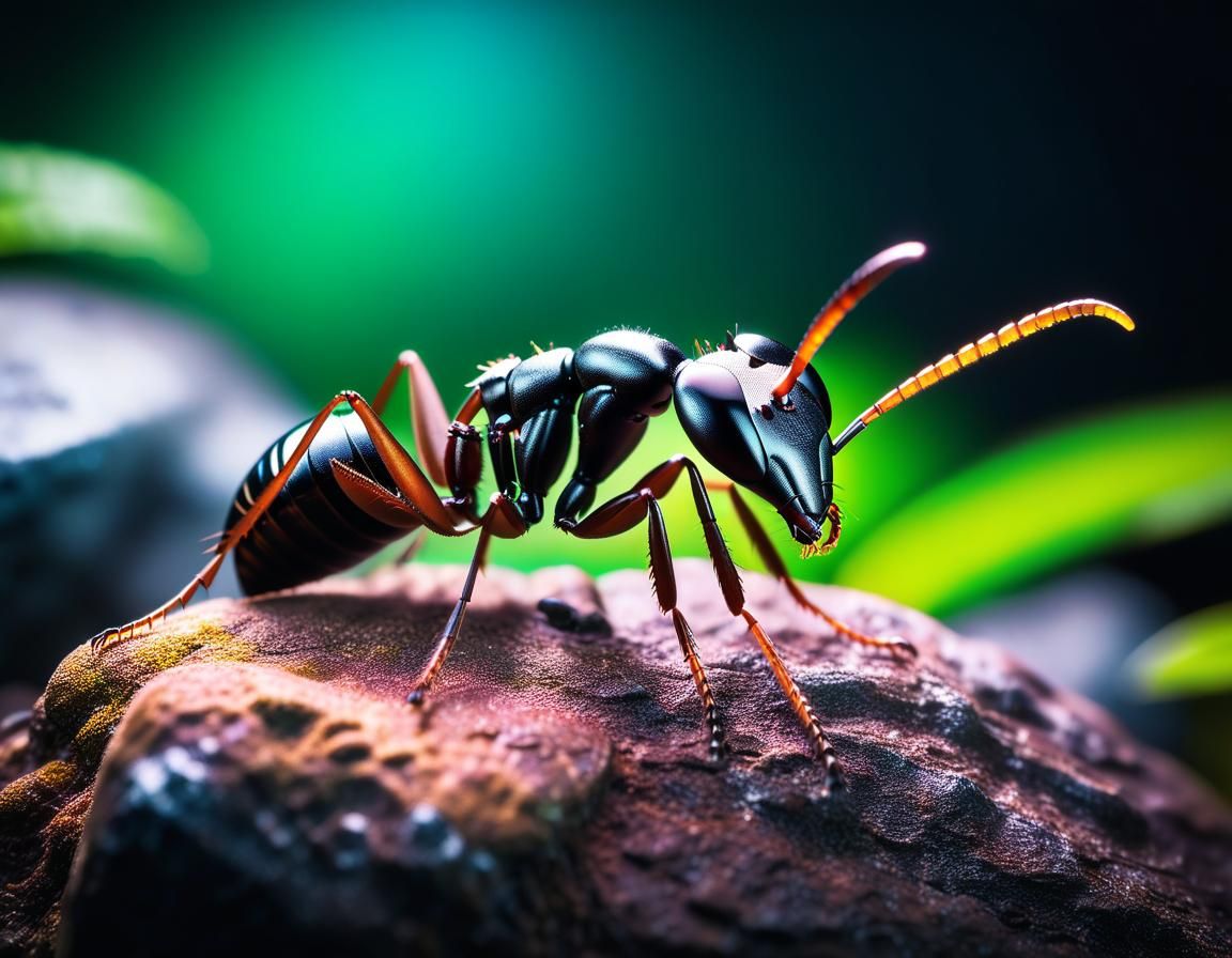 Biopunk Ant on Rock: Cinematic Macro Photography