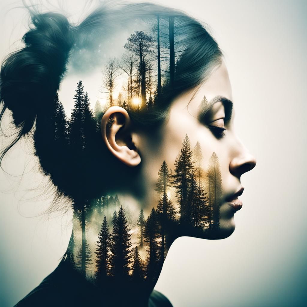Intricate Double Exposure Portrait: Nature Meets City