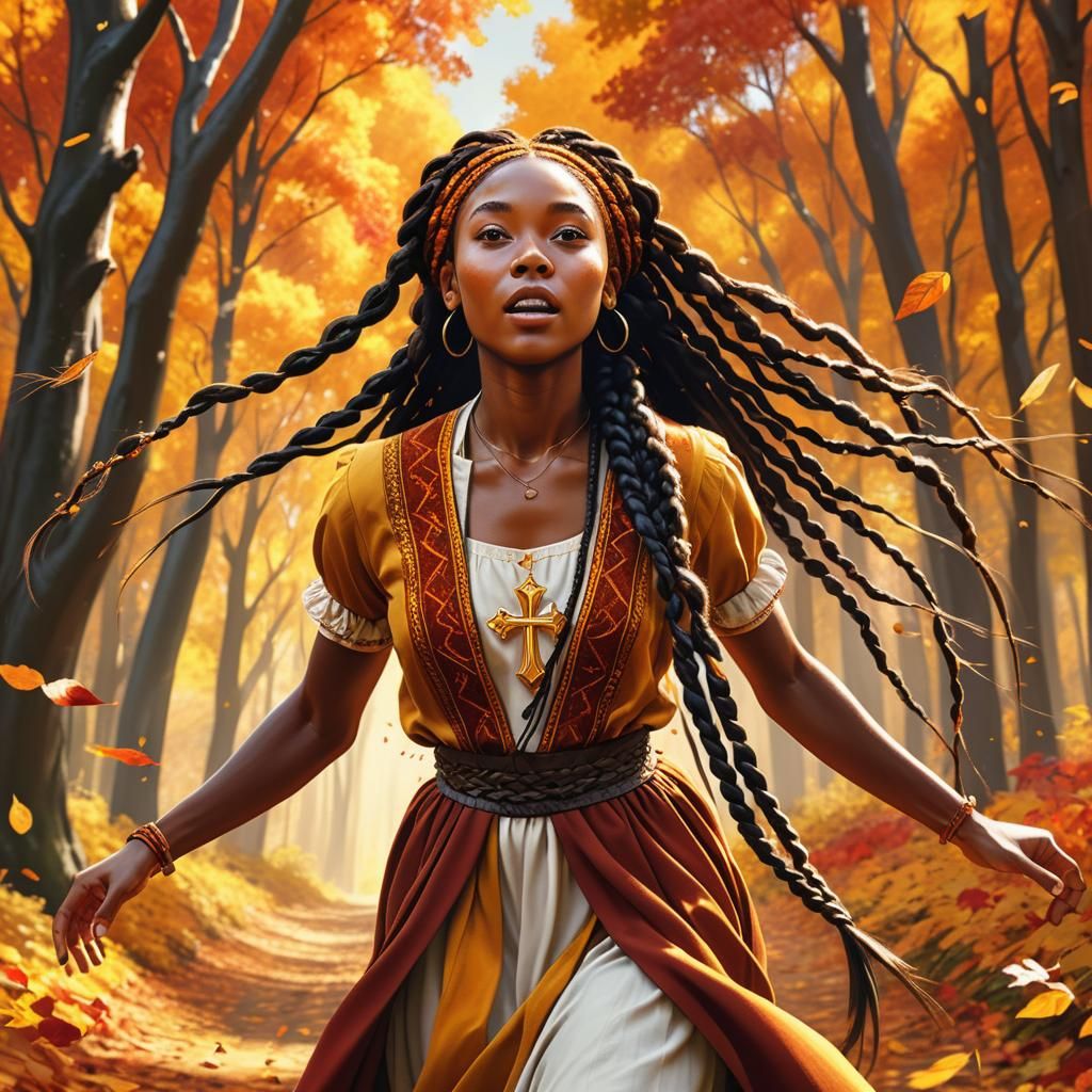 Regnant Woman in Autumn Forest: Catholic-Inspired Digital Ar...