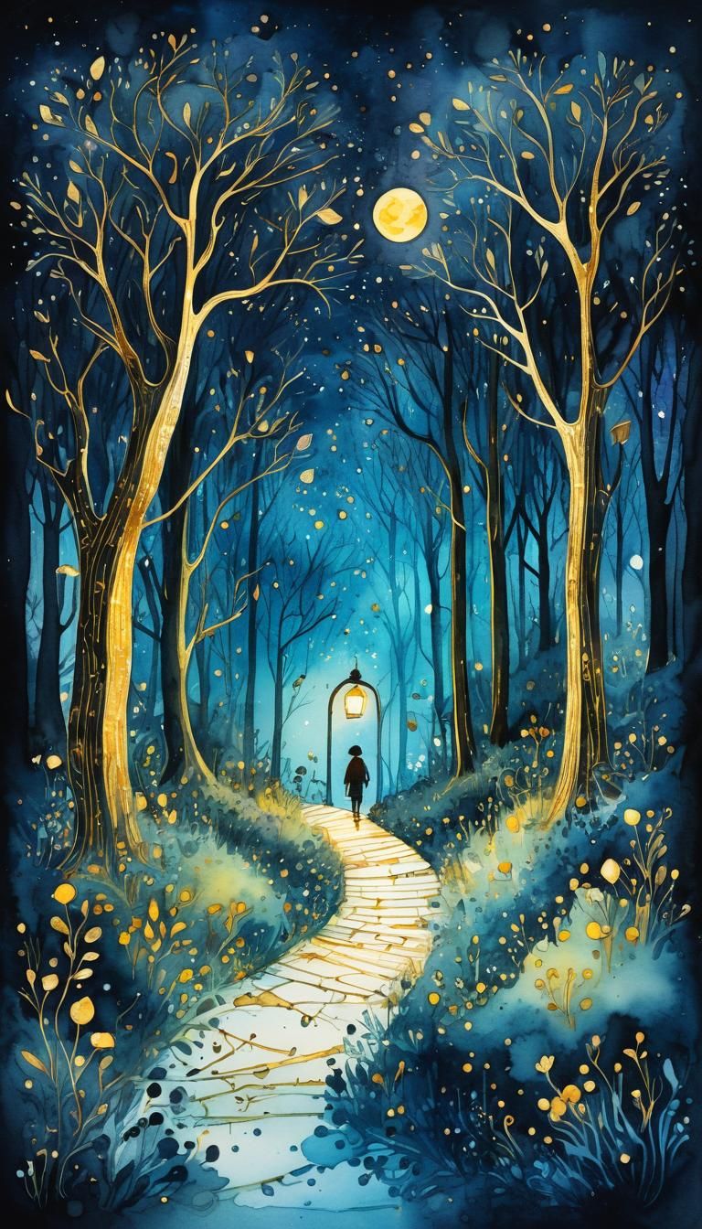 Dreamy Storybook Illustration with Ink Splash Art