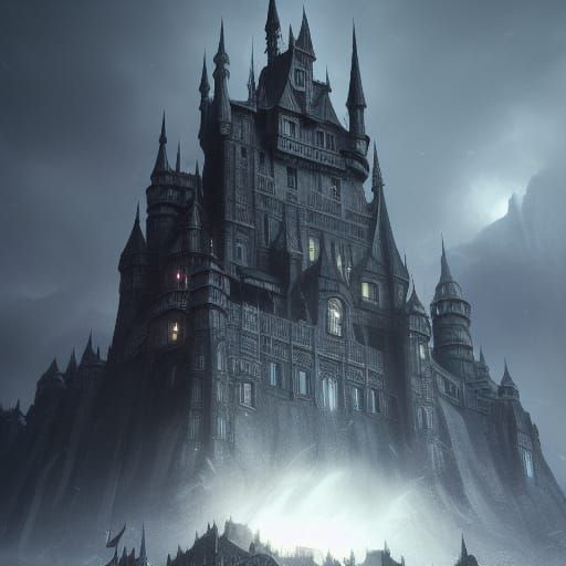 Majestic Black Castle in Dark Fantasy Style