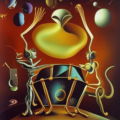 Alien Drummer in Space: A Surreal Oil Painting