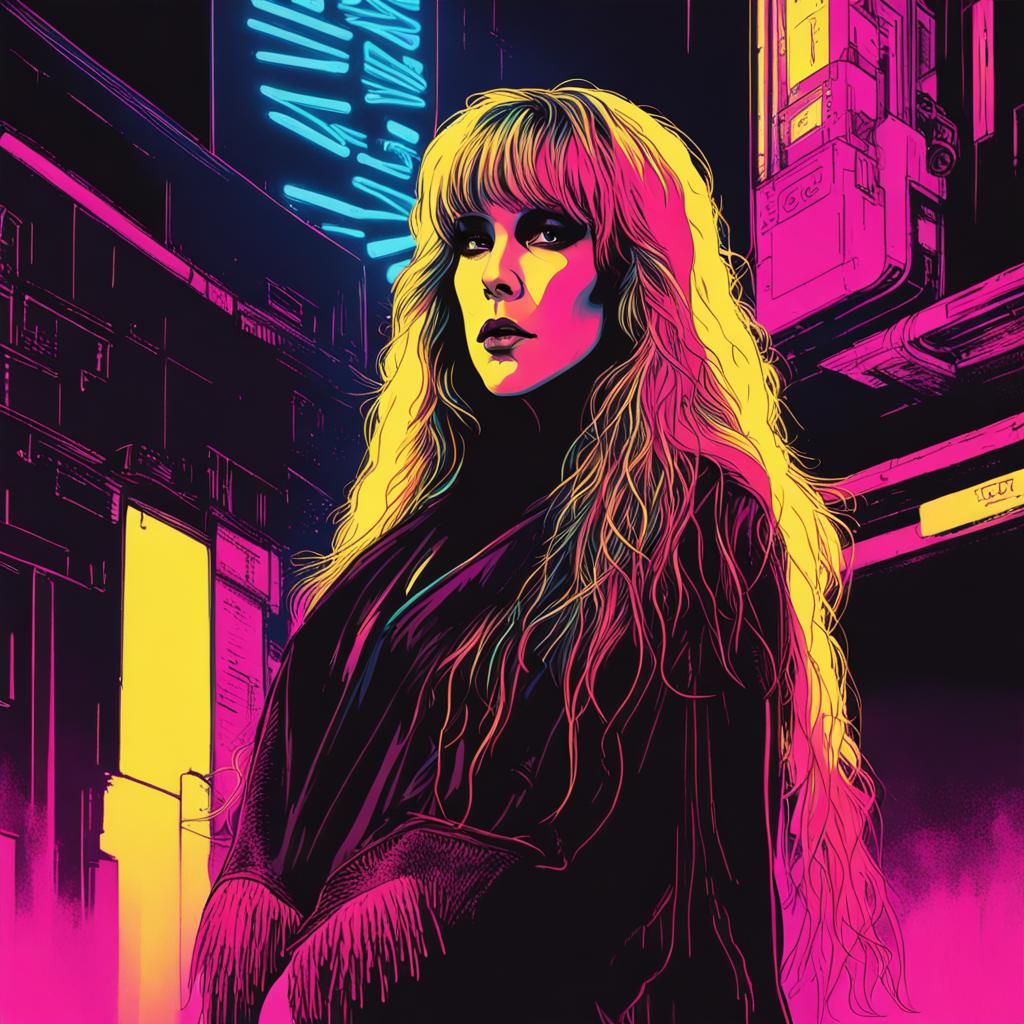 Stevie Nicks in Cyberpunk 2099 Neon Style