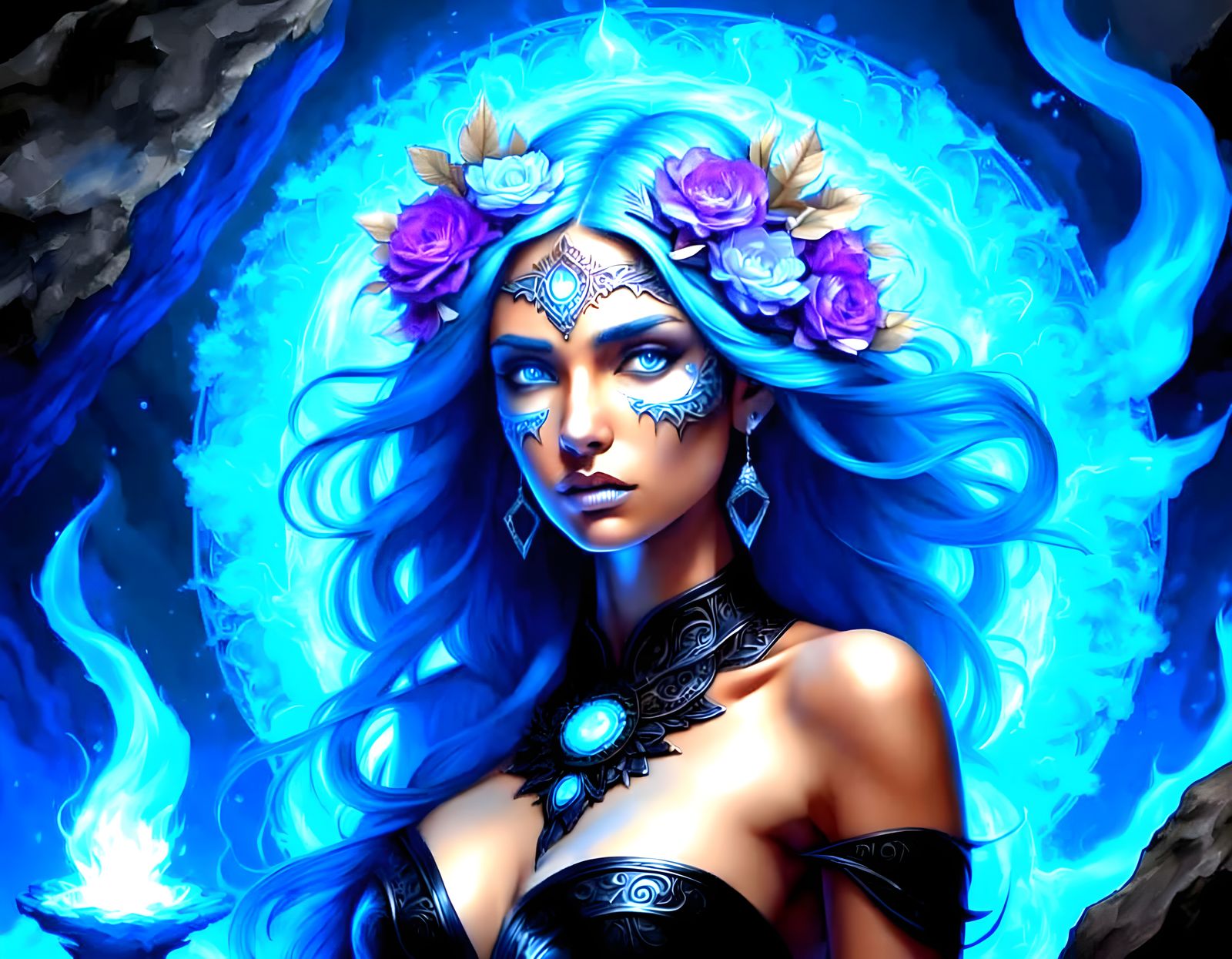 Women Dance Around Bonfire With Torches and Flowers