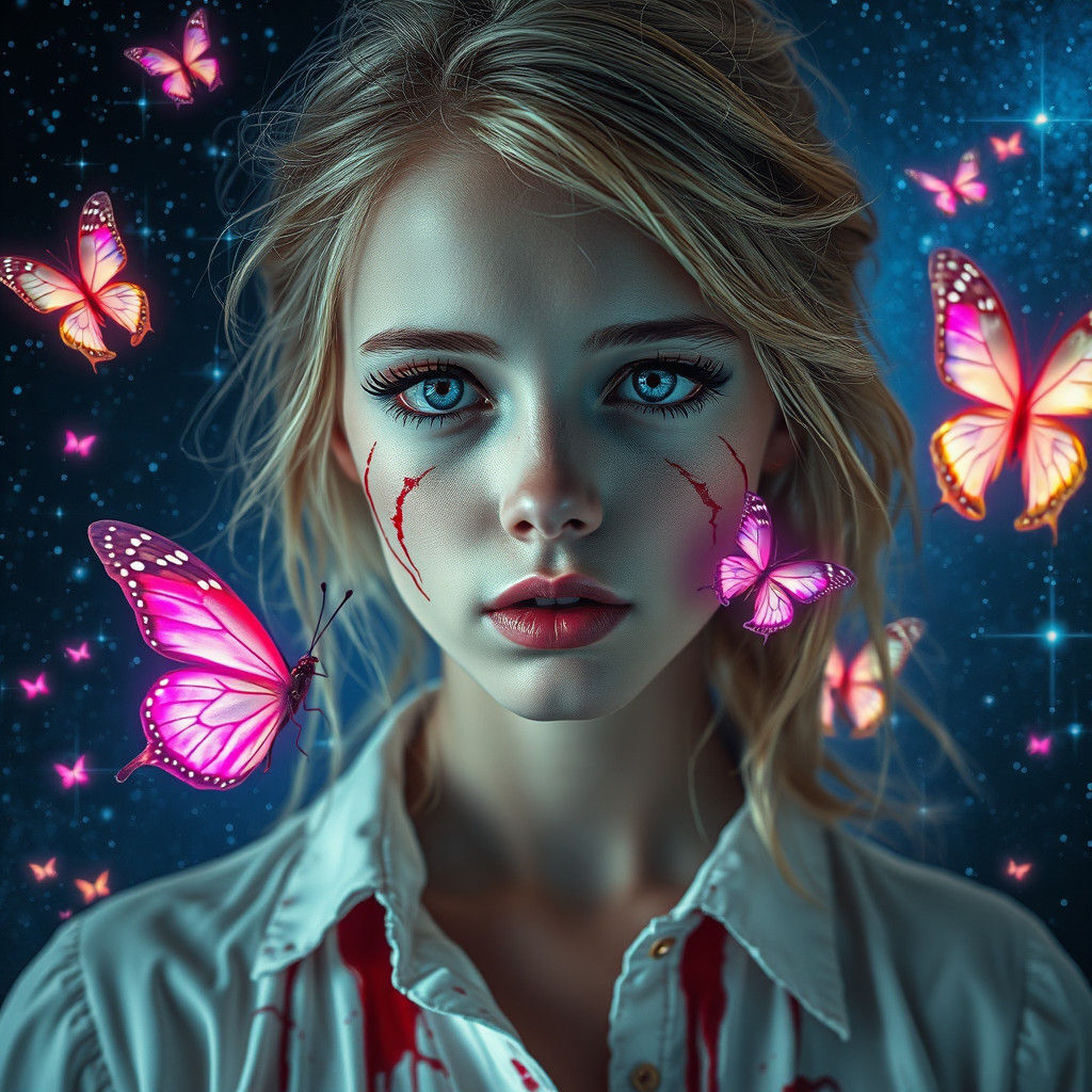 Ethereal Woman with Starry Sky Double Exposure