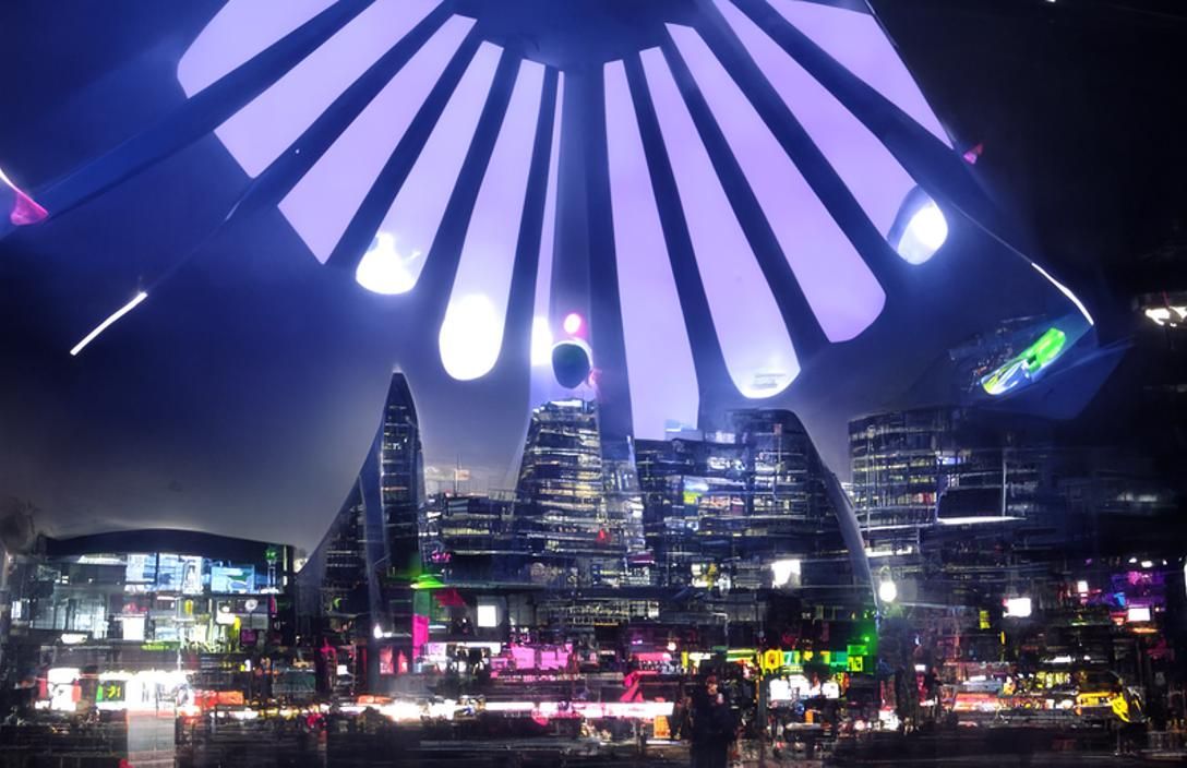 Neon Tech City Abduction by Alien Spaceship