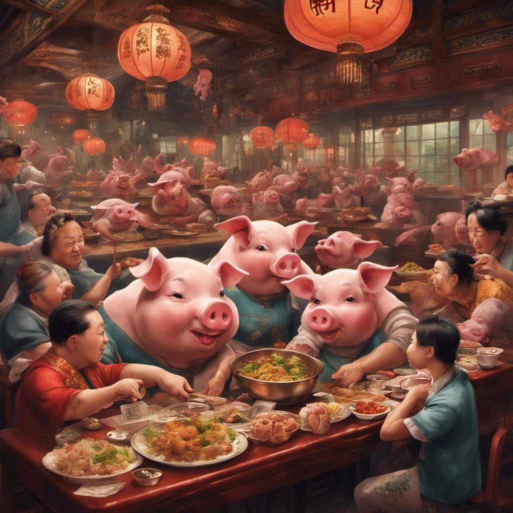 Classical Chinese Buffet with Pig People: Fantasy Art