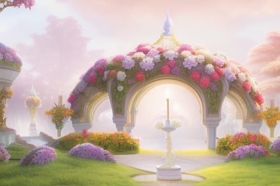Fantasy Flower Garden with Gazebo in Digital Art