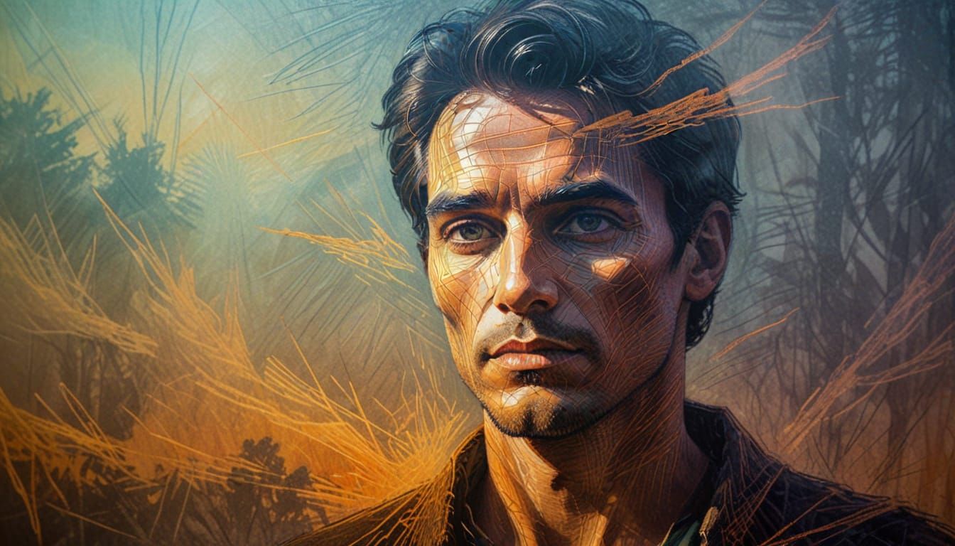 Morning Sunlit Man in Vibrant Iridescent Colors