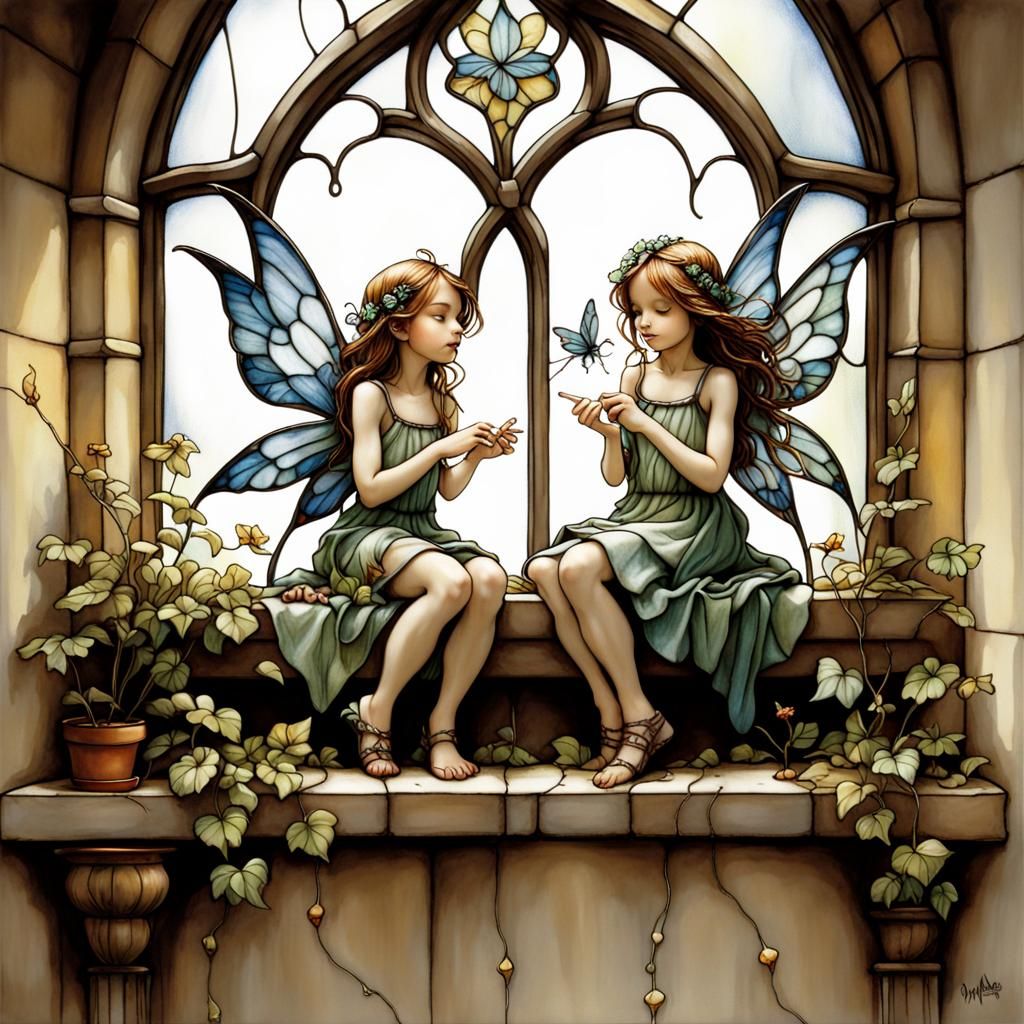 Fairies Dancing in a Stained Glass Garden