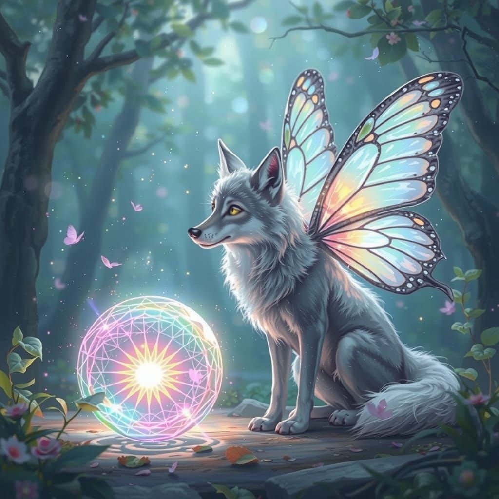Fairy Wolf Gazing at Prismatic Light