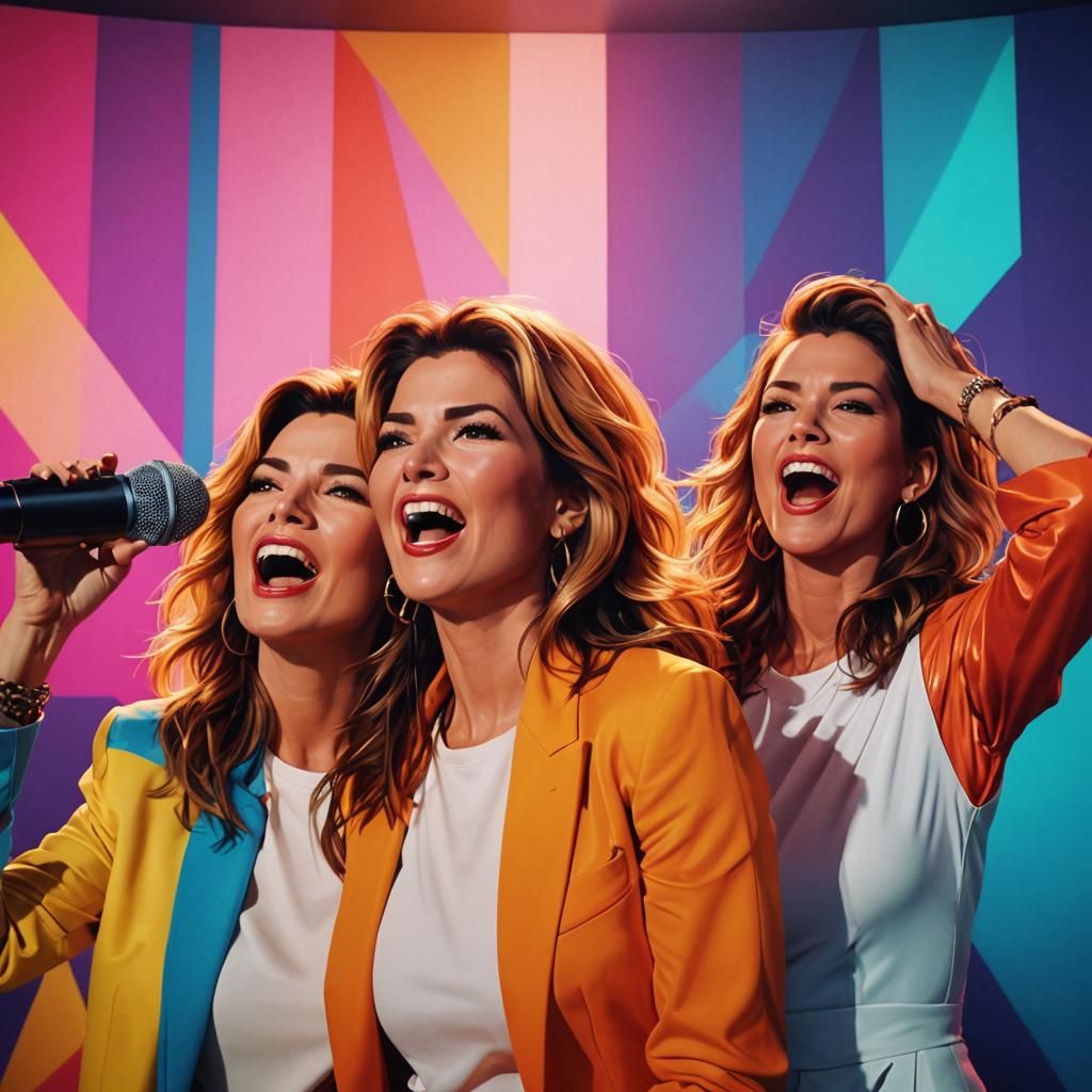 Colorful Pop Art Portrait of Anne-Marie and Shania Twain