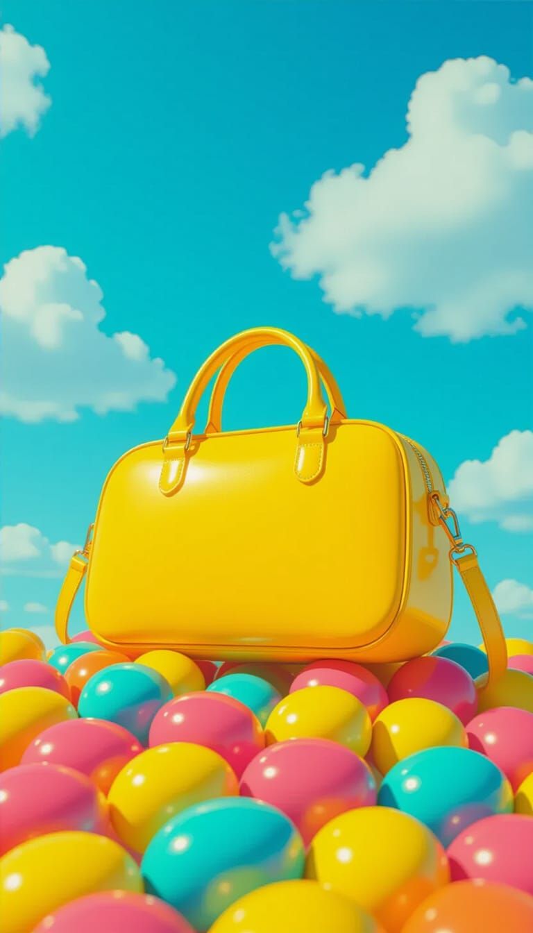 Yellow Handbag on Gummy Eggs in Pop Art Style